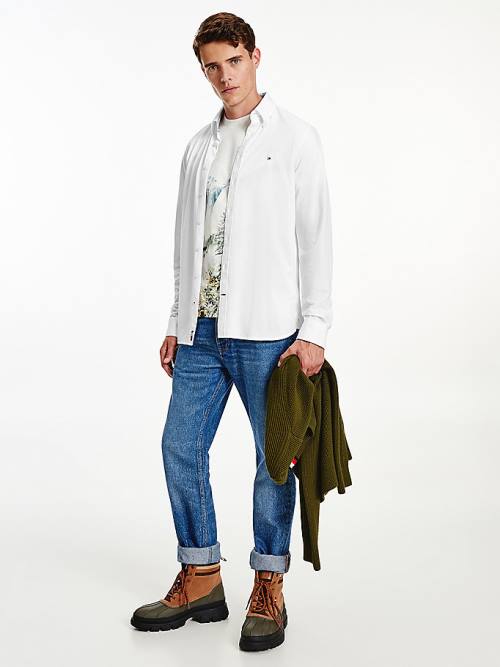 Tommy Hilfiger 1985 TH Flex Slim Fit Moški Srajce Bela | TH402QWJ