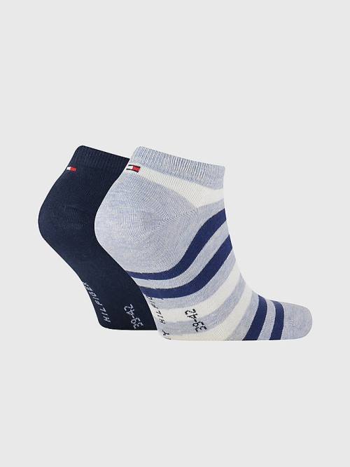 Tommy Hilfiger 2-Pack Stripe Trainer Moški Nogavice Modra | TH597SWR