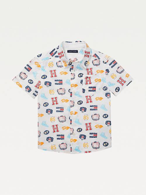 Tommy Hilfiger Adaptive Basketball Print Short Sleeve Fantje Srajce Bela | TH063QIB