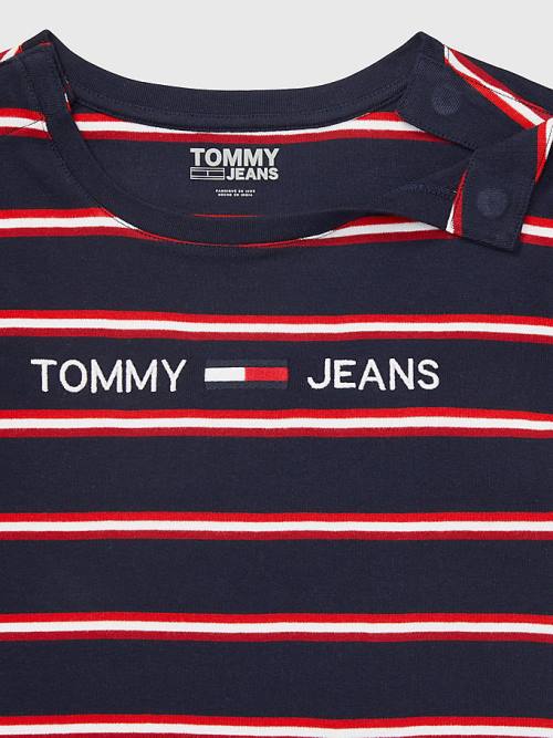Tommy Hilfiger Adaptive Stripe Multicolour Logo Ženske Majice Modra | TH859WYV
