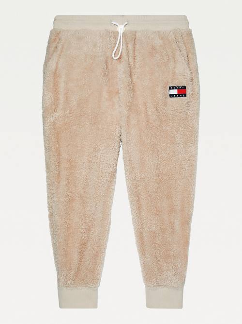 Tommy Hilfiger Adaptive Tommy Badge Fleece Joggers Moški Hlače Bež | TH579IGJ