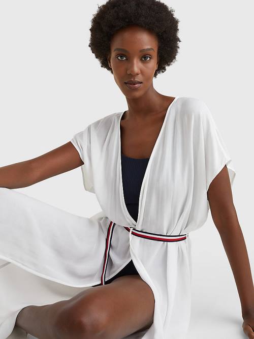 Tommy Hilfiger Adjustable Wrap Midi Dress Ženske Kopalke Bela | TH972NWK