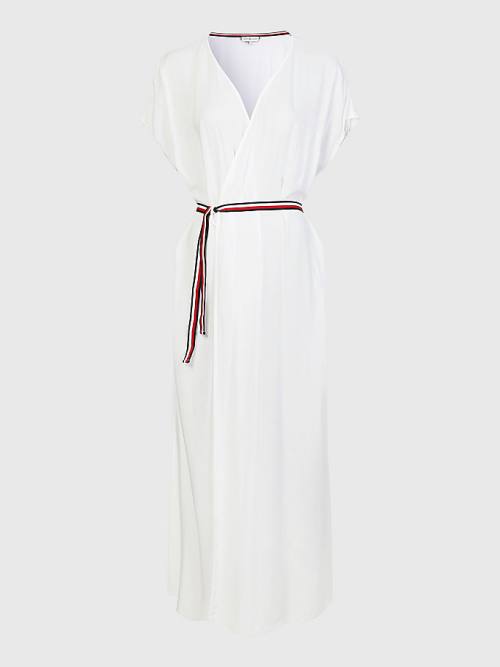 Tommy Hilfiger Adjustable Wrap Midi Dress Ženske Kopalke Bela | TH972NWK