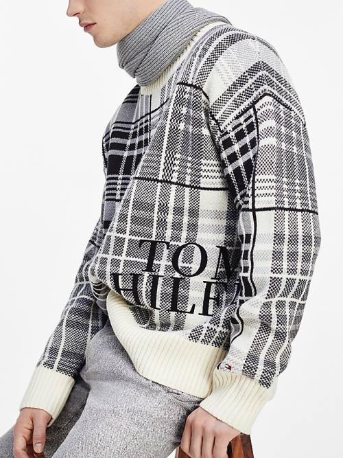 Tommy Hilfiger All-Over Check Oversized Jumper Moški Puloverji Bela | TH415QDW
