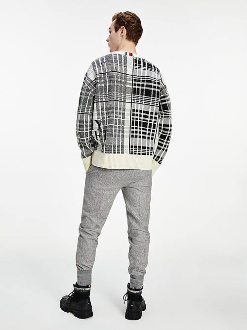 Tommy Hilfiger All-Over Check Oversized Jumper Moški Puloverji Bela | TH415QDW