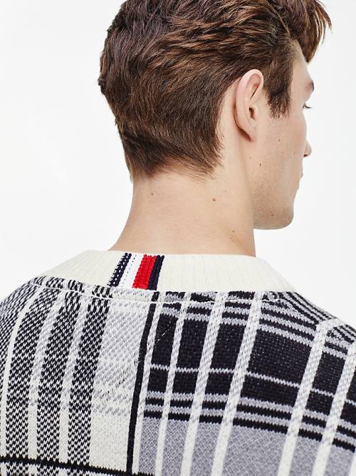 Tommy Hilfiger All-Over Check Oversized Jumper Moški Puloverji Bela | TH415QDW