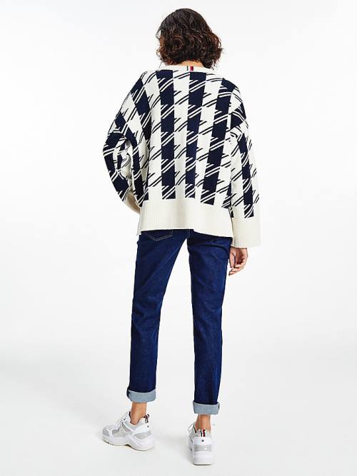 Tommy Hilfiger Alpaca Wool Houndstooth Relaxed Fit Jumper Ženske Puloverji Modra | TH439JGA