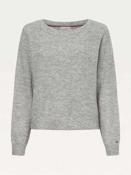 Tommy Hilfiger Alpaca Wool Wide Neck Relaxed Jumper Ženske Puloverji Siva | TH586WBS