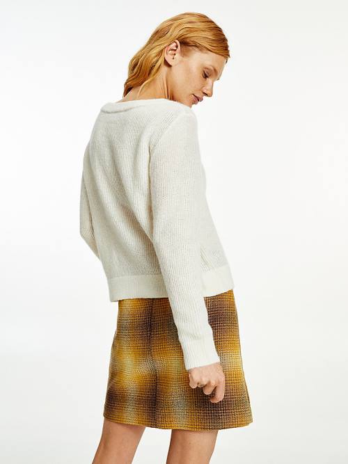 Tommy Hilfiger Alpaca Wool Wide Neck Relaxed Jumper Ženske Puloverji Bela | TH905JVP