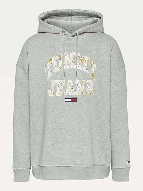 Tommy Hilfiger Argyle Oversized Fit Logo Ženske Pulover s kapuco Siva | TH692PTN