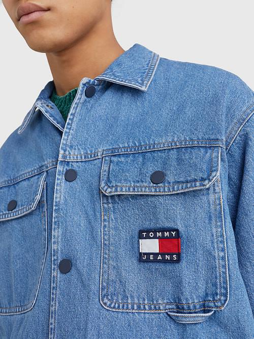 Tommy Hilfiger Back Logo Denim Shacket Moški Srajce Denim | TH127AJL