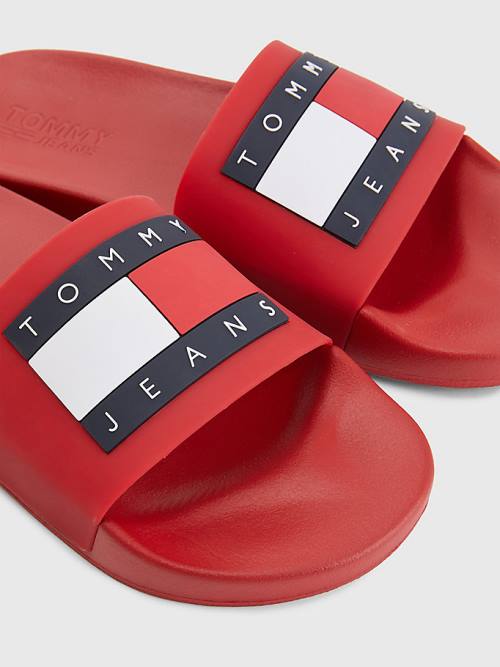 Tommy Hilfiger Badge Pool Slides Moški Sandali Rdeča | TH486MEF