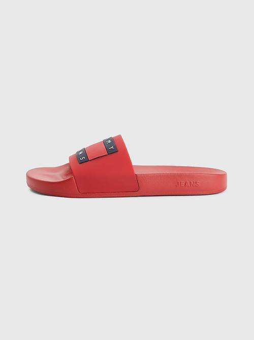 Tommy Hilfiger Badge Pool Slides Moški Sandali Rdeča | TH486MEF