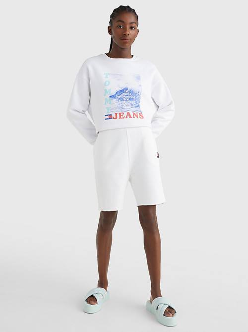 Tommy Hilfiger Badge Relaxed Fit Sweat Ženske Kratke Hlače Bela | TH489AJB