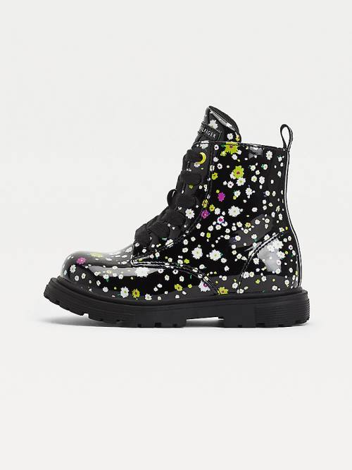 Tommy Hilfiger Blossom Print Patent Lace-Up Dekleta Škornji Črna | TH657NGA