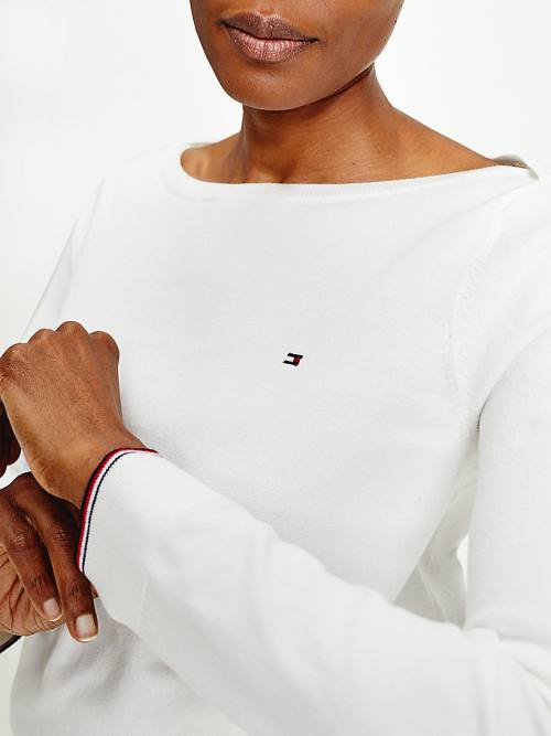 Tommy Hilfiger Boat Neck Organic Cotton Jumper Ženske Puloverji Bela | TH967XFD