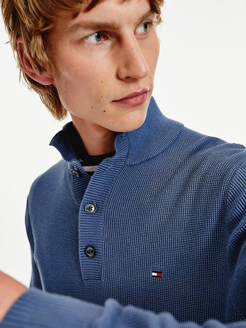 Tommy Hilfiger Button Mock Turtleneck Jumper Moški Puloverji Modra | TH105UKY