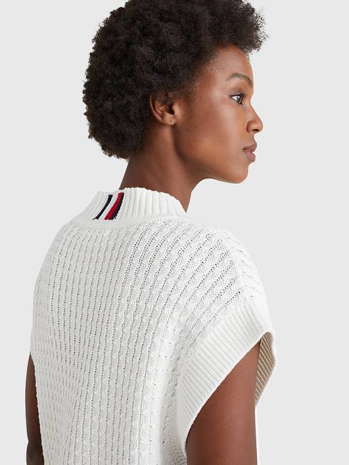 Tommy Hilfiger Cable Mock Neck Relaxed Sweater Vest Ženske Puloverji Bela | TH185OQR