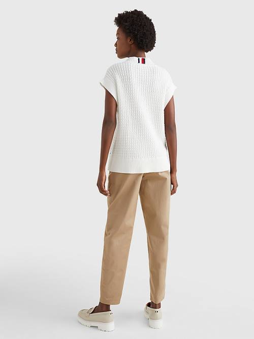 Tommy Hilfiger Cable Mock Neck Relaxed Sweater Vest Ženske Puloverji Bela | TH185OQR