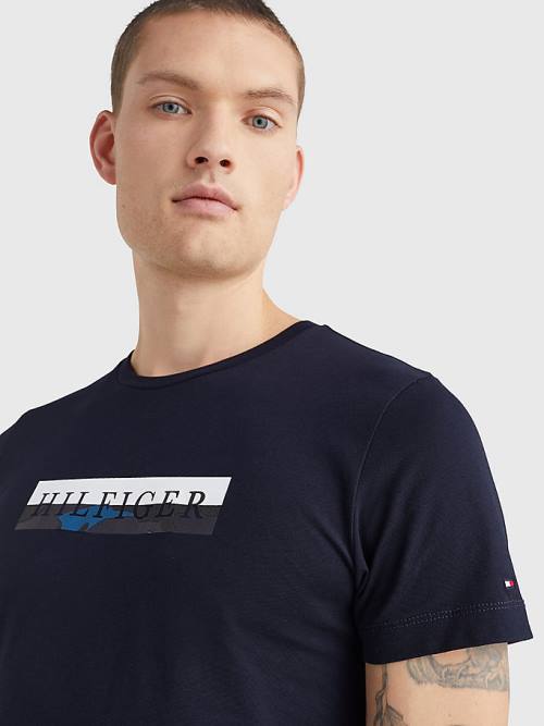 Tommy Hilfiger Camo Graphic Logo Moški Majice Modra | TH719LAT