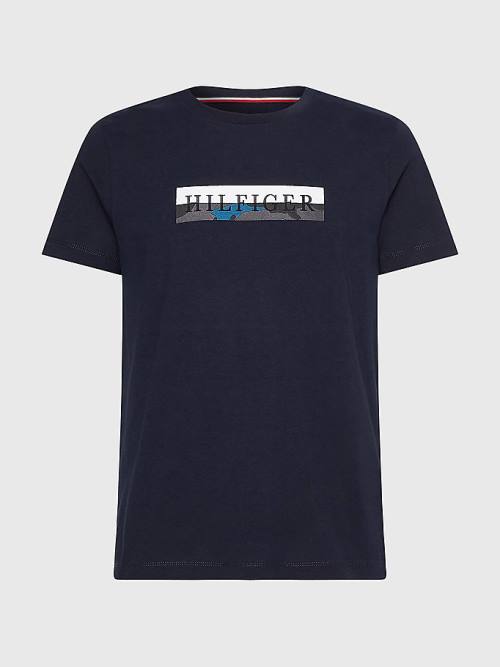 Tommy Hilfiger Camo Graphic Logo Moški Majice Modra | TH719LAT
