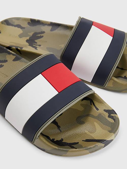 Tommy Hilfiger Camo Print Flag Pool Slides Moški Sandali Modra | TH578BLU