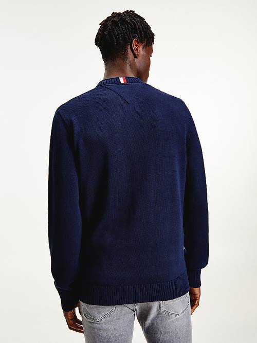 Tommy Hilfiger Chunky Knit Crew Neck Jumper Moški Puloverji Modra | TH709FGH
