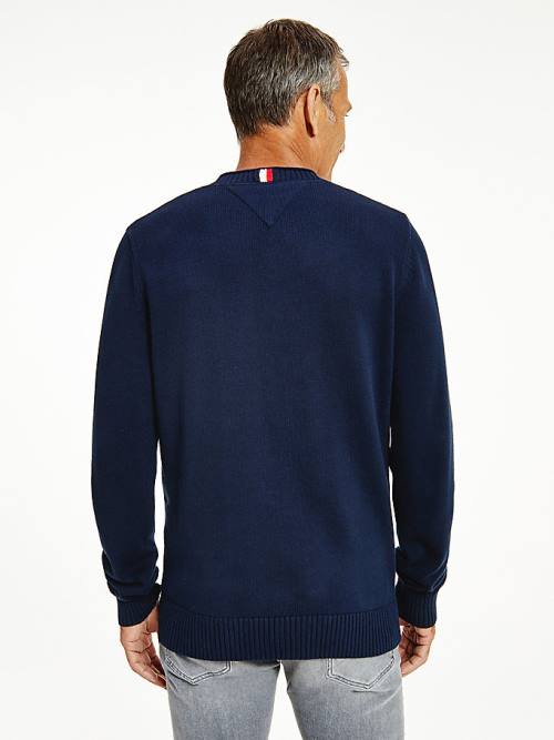 Tommy Hilfiger Chunky Knit Crew Neck Jumper Moški Puloverji Modra | TH709FGH