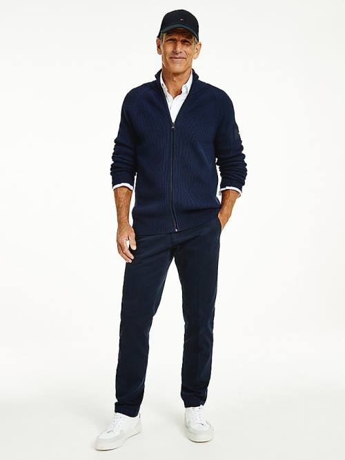 Tommy Hilfiger Classics Zip-Thru Ribbed Cardigan Moški Puloverji Modra | TH027LCD