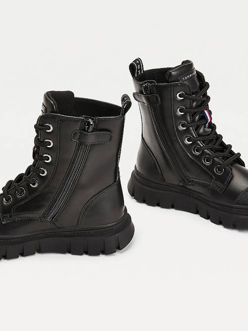 Tommy Hilfiger Cleat Lace-Up Logo Tape Booties Dekleta Škornji Črna | TH096PEK