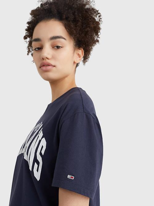 Tommy Hilfiger College Boyfriend Fit Ženske Majice Modra | TH315ZFN