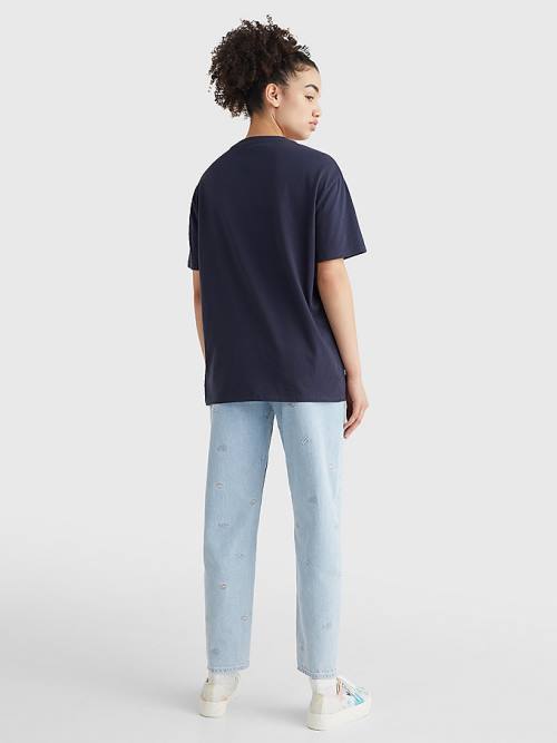 Tommy Hilfiger College Boyfriend Fit Ženske Majice Modra | TH315ZFN