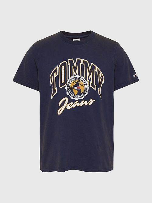 Tommy Hilfiger College Logo Moški Majice Modra | TH274HSP