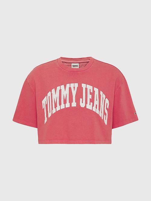 Tommy Hilfiger College Oversized Cropped Ženske Majice Roza | TH065SNF