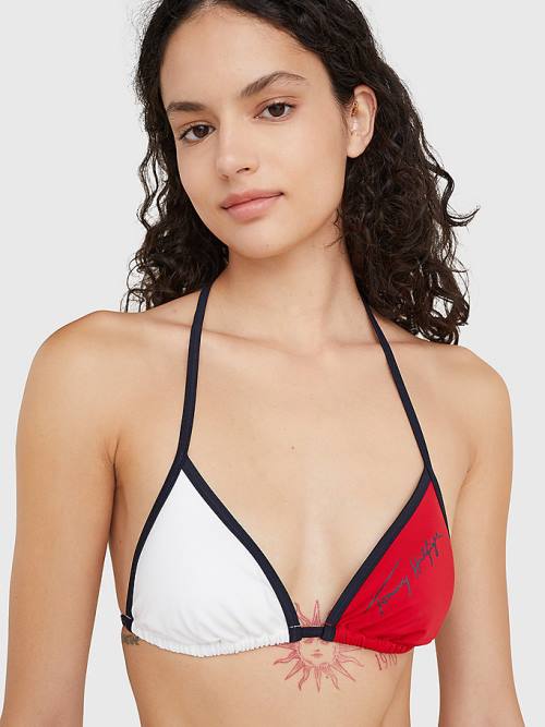 Tommy Hilfiger Colour-Blocked Triangle Bikini Top Ženske Kopalke Modra | TH784VPI