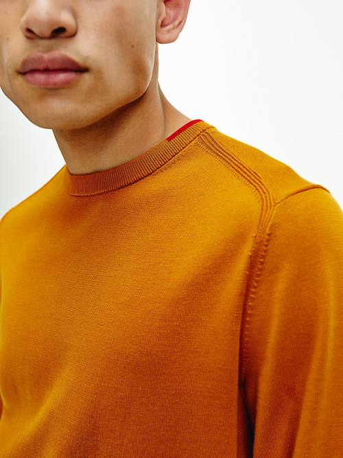 Tommy Hilfiger Contrast Detail Pima Cotton Jumper Moški Puloverji Zlato | TH706HUX