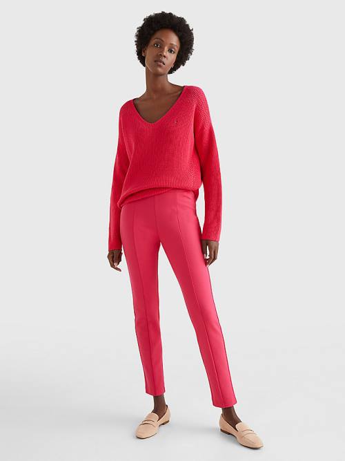 Tommy Hilfiger Contrast Knit Relaxed Fit V-Neck Jumper Ženske Puloverji Roza | TH017AZQ