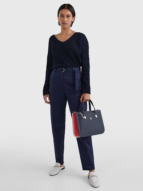 Tommy Hilfiger Contrast Knit Relaxed Fit V-Neck Jumper Ženske Puloverji Modra | TH396UWV