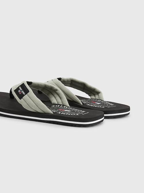 Tommy Hilfiger Cotton Canvas Strap Flip-Flops Moški Sandali Siva | TH520PQH