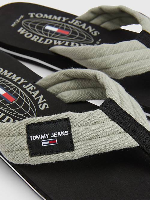 Tommy Hilfiger Cotton Canvas Strap Flip-Flops Moški Sandali Siva | TH520PQH