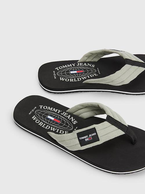 Tommy Hilfiger Cotton Canvas Strap Flip-Flops Moški Sandali Siva | TH520PQH