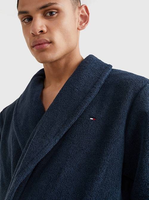 Tommy Hilfiger Cotton Towelling Bathrobe Moški Pižama Modra | TH031TNE