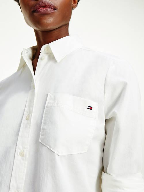 Tommy Hilfiger Cotton Twill Relaxed Fit Ženske Srajce Bela | TH295GHQ
