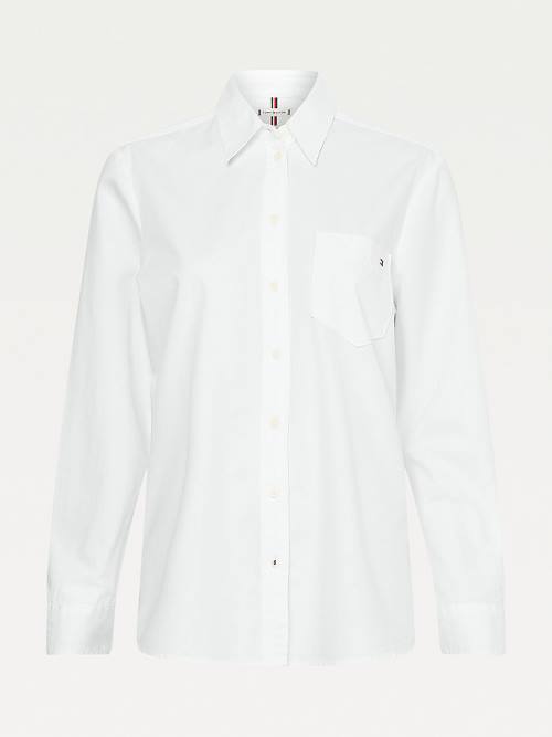 Tommy Hilfiger Cotton Twill Relaxed Fit Ženske Srajce Bela | TH295GHQ
