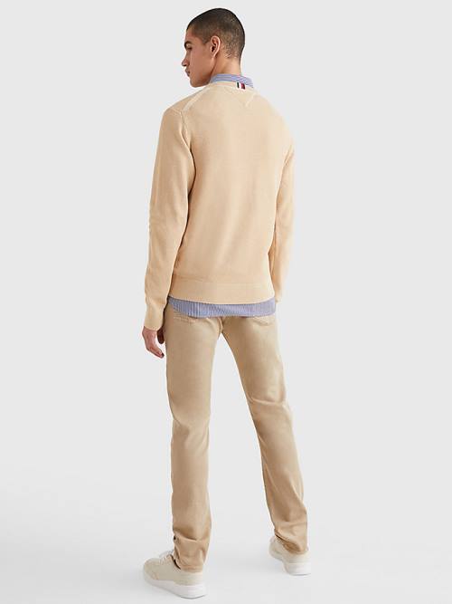 Tommy Hilfiger Crew Neck Jumper Moški Puloverji Bež | TH641BAP