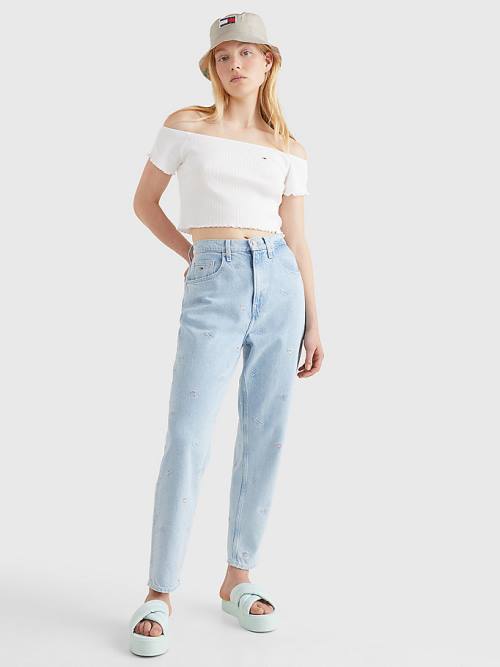 Tommy Hilfiger Cropped Off-The-Shoulder Ženske Majice Bela | TH512ODS