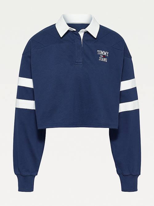Tommy Hilfiger Cropped Rugby Ženske Polo Majica Modra | TH608JKL