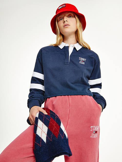Tommy Hilfiger Cropped Rugby Ženske Polo Majica Modra | TH608JKL