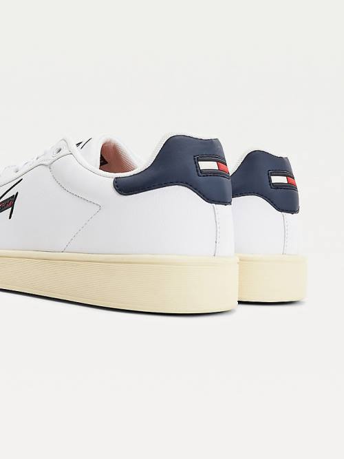 Tommy Hilfiger Cupsole Leather Logo Moški Superge Bela | TH643MNC