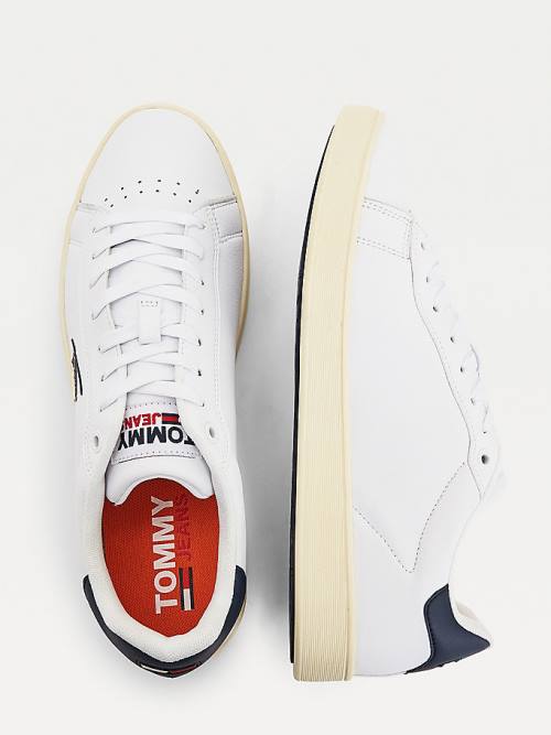 Tommy Hilfiger Cupsole Leather Logo Moški Superge Bela | TH643MNC